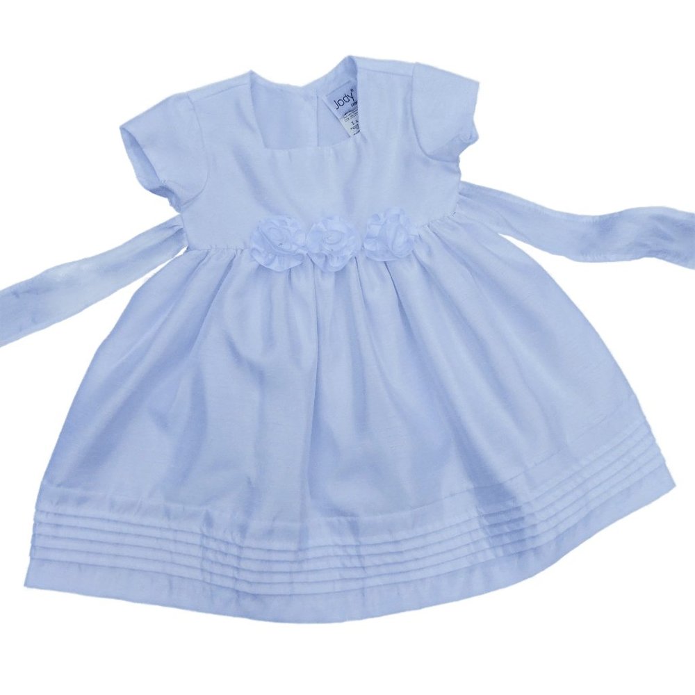 Vintage White Dress Girls Rosettes Tie Back Pintuck Border Size Infant M